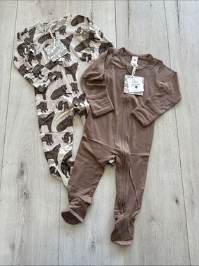 Kate Quinn (2) Long Sleeve Zipper Footie Wolf/Fossil 6-9 Months NWT IN PACKAGE